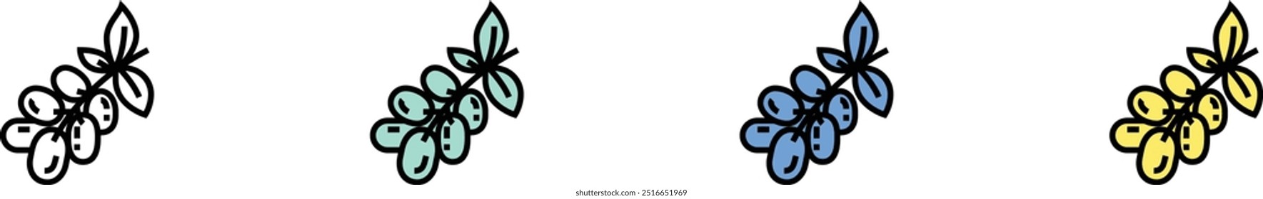 grape icon. Outline, Green, Blue and Yellow Style Design Isolated On White Background