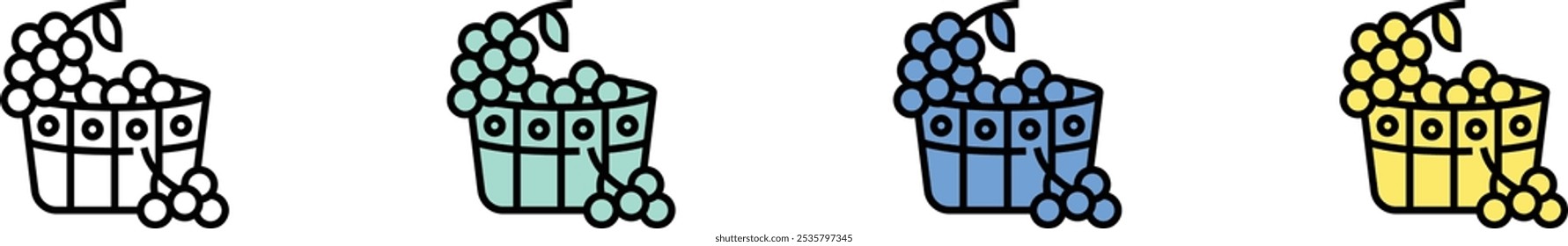 ícone de uva. Contorno, Design de estilo verde, azul e amarelo isolado no plano de fundo branco