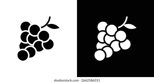 Conjunto de iconos de uva en estilo glifo negro. Ilustración vectorial de colección de silueta.