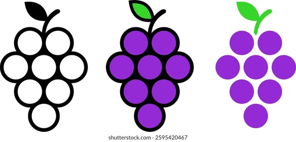 Grape icon set, isolated vector design for vineyard, winery, wine company