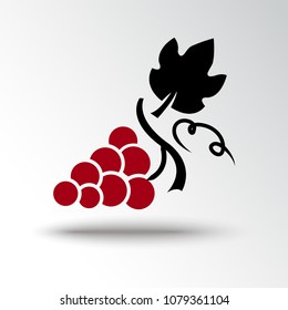 Grape icon with shadow. Red and black colors. Vector illustration