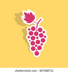 grape icon sticker with shadow. concept of winegrowering, liquor store, wine house, beverage, egetarian. isolated on yellow background. flat style trend modern logotype design vector illustration