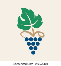 Grape icon or symbol. Design element for winemaking, viticulture, wine house. Colorful vector illustration of bunch of grapes in flat style. 