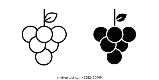 Grape icons pack vectors in black flat and strokes