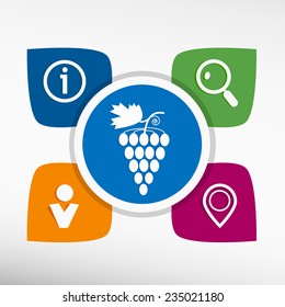 Grape and icons set vector illustration. Modern Flat style 