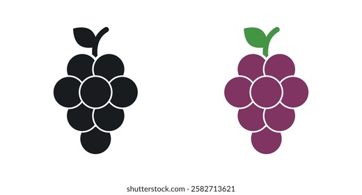 Grape icons set vectors black and colored style
