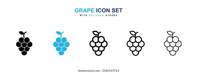 Grape icons vector collection in black and blue colors on white background