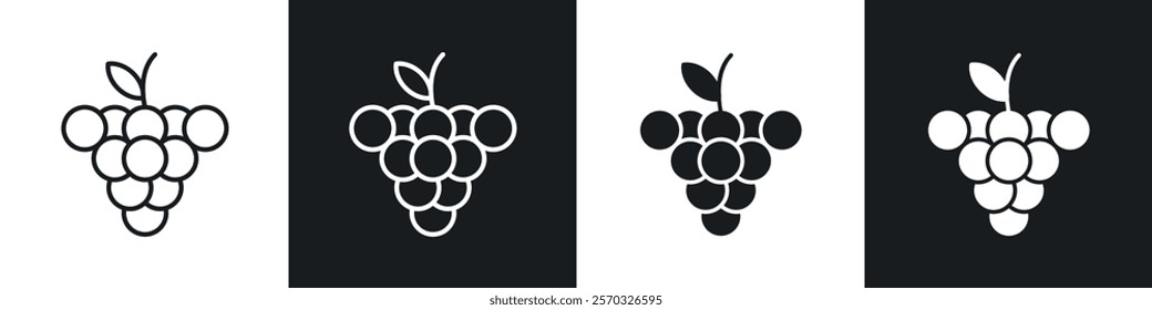 Grape icons vectors set in black. line and flat versions