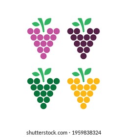 Grape illustration set in flat style. Icons for design and web. Vector illustration on white background 