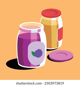 Grape Jam and Mango Jam in Jar. Vector Illustration of the jam jar.