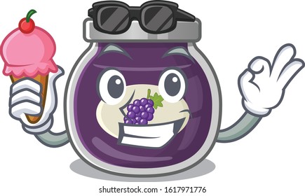 Grape jam mascot cartoon design with ice cream