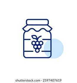 Grape jelly in bottle. Farmers preserves, groceries shopping. Food and desserts. Pixel perfect, editable stroke vector icon