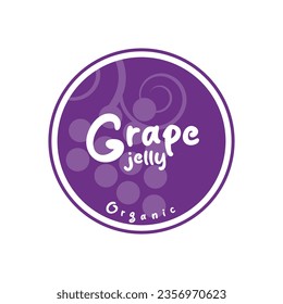 Grape jelly label, organic, sticker. Round design element with grape illustration.