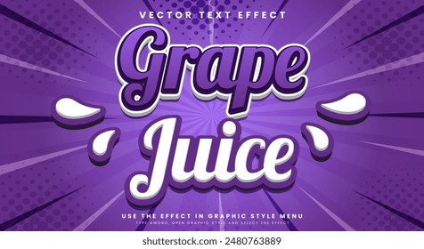 Jugo de uva 3d Plantilla de efecto de texto editable adecuado para fruta fresca