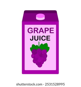 Grape juice box flat icon clip art isolated in white background. fresh juice. healthy drink. juice simple vector illustration
