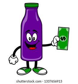Grape Juice Mascot with a Dollar - A vector cartoon illustration of a Grape Juice Mascot holding a Dollar.
