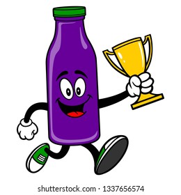 Grape Juice Mascot running with a Trophy - A vector cartoon illustration of a Grape Juice Mascot running with a Trophy.