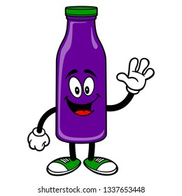 Grape Juice Mascot Waving - A vector cartoon illustration of a Grape Juice Mascot waving.