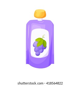 Grape juice package. Fruit purees. Healthy snack in pack