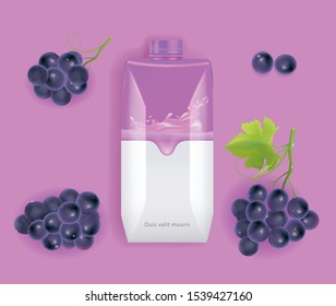 Grape juice packaging design.Grape fruit and juice box .illustration
