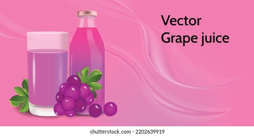 Grape juice poster advertising design.Vector cocktail or tonics.