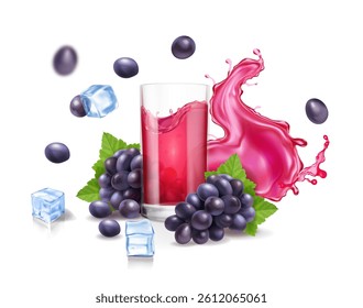 Grape juice, red splash of drink glass of juice or wine, Dark red grapes branch - Powered by Shutterstock - Get 15% off with code: PIKWIZARD15