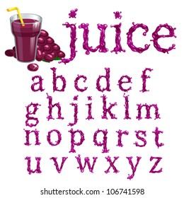 Grape juice splash special font, abc a-z small letters, vector