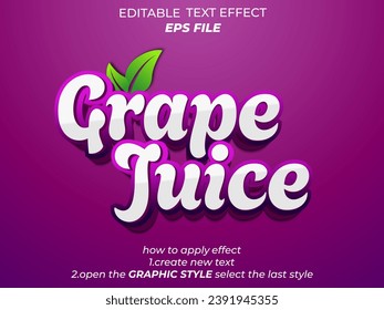 grape juice  text effect, font editable, typography, 3d text. vector template