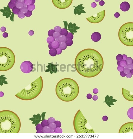 Grape and kiwi seamless pattern. Healthy food illustration. Can be used for wallpaper, paper wrapping, fashion fabric and kitchen item