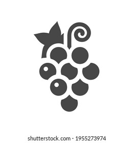 Grape with leaf black vector icon. Fruit glyph symbol.