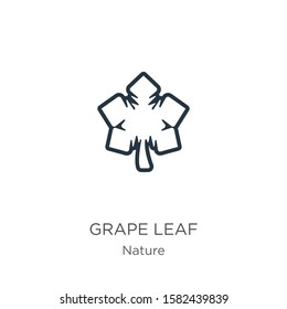 Grape leaf icon. Thin linear grape leaf outline icon isolated on white background from nature collection. Line vector sign, symbol for web and mobile