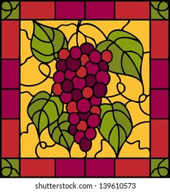 Grape with leaf, vector illustration in stained glass style