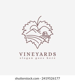 Grape Leaf Vineyard, winery logo. Vineyard agriculture vector design