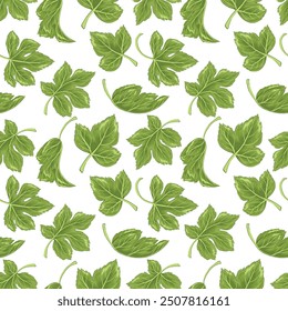 Grape leaves seamless pattern. Hand drawn grape leaf ornament on white background. Leaves of grape or fig texture. Repeated vector illustration for wallpaper, wrapping, textile, scrapbooking