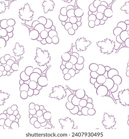 Grape line art style seamless pattern. Vector illustration on a white background.