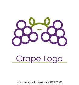 Grape logo design with outlines and cute smile isolated on white background