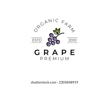 Grape logo design template. Simple line grape logo