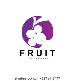 Logotipo de uva, Vector de frutas de granja, Diseño de frutas púrpura frescas, Icono de productos de uva, Tienda de frutas