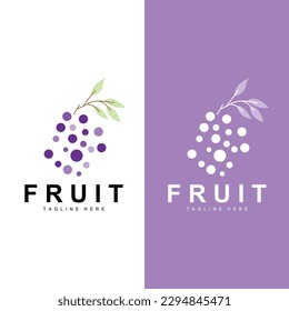 Logotipo de uva, Vector de frutas de granja, Diseño de frutas púrpura frescas, Icono de productos de uva, Tienda de frutas