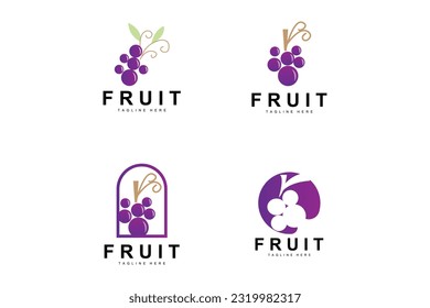 Grape Logo, Farm Fruit Vector, Fresh Purple Fruit Design, Grape Product Icon, Fruit Shop