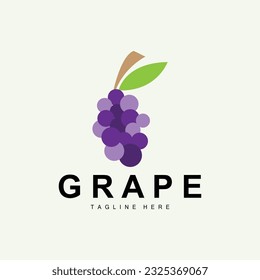 Grape Logo, Garden Vector, Fresh Purple Fruit, Wine Brand Design, Simple Illustration Template