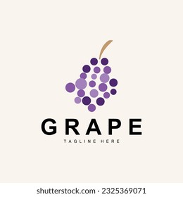 Grape Logo, Garden Vector, Fresh Purple Fruit, Wine Brand Design, Simple Illustration Template