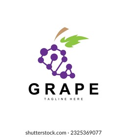 Grape Logo, Garden Vector, Fresh Purple Fruit, Wine Brand Design, Simple Illustration Template