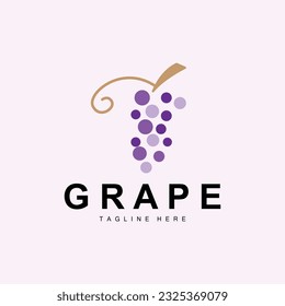 Grape Logo, Garden Vector, Fresh Purple Fruit, Wine Brand Design, Simple Illustration Template