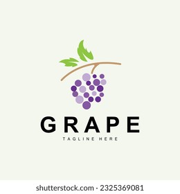 Grape Logo, Garden Vector, Fresh Purple Fruit, Wine Brand Design, Simple Illustration Template