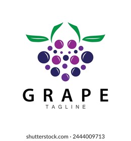 Grape Logo, Garden Vector, Fresh Purple Fruit, Wine Brand Design, Simple Illustration Template
