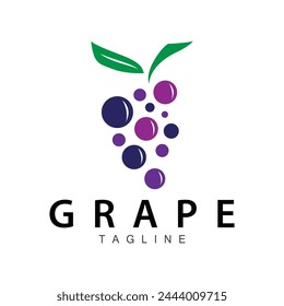 Grape Logo, Garden Vector, Fresh Purple Fruit, Wine Brand Design, Simple Illustration Template