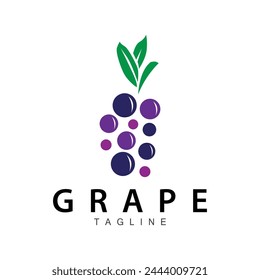 Logotipo de uva, Vector de jardín, fruta púrpura fresca, diseño de marca de vino, Plantilla de ilustración simple