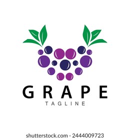 Grape Logo, Garden Vector, Fresh Purple Fruit, Wine Brand Design, Simple Illustration Template