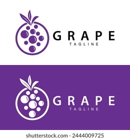 Grape Logo, Garden Vector, Fresh Purple Fruit, Wine Brand Design, Simple Illustration Template